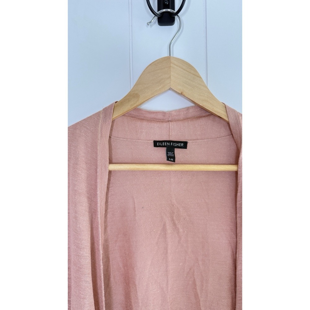 Eileen Fisher Silk Linen Open Front Cardigan Rose Pink Lightweight Drape Size L - Picture 3 of 9